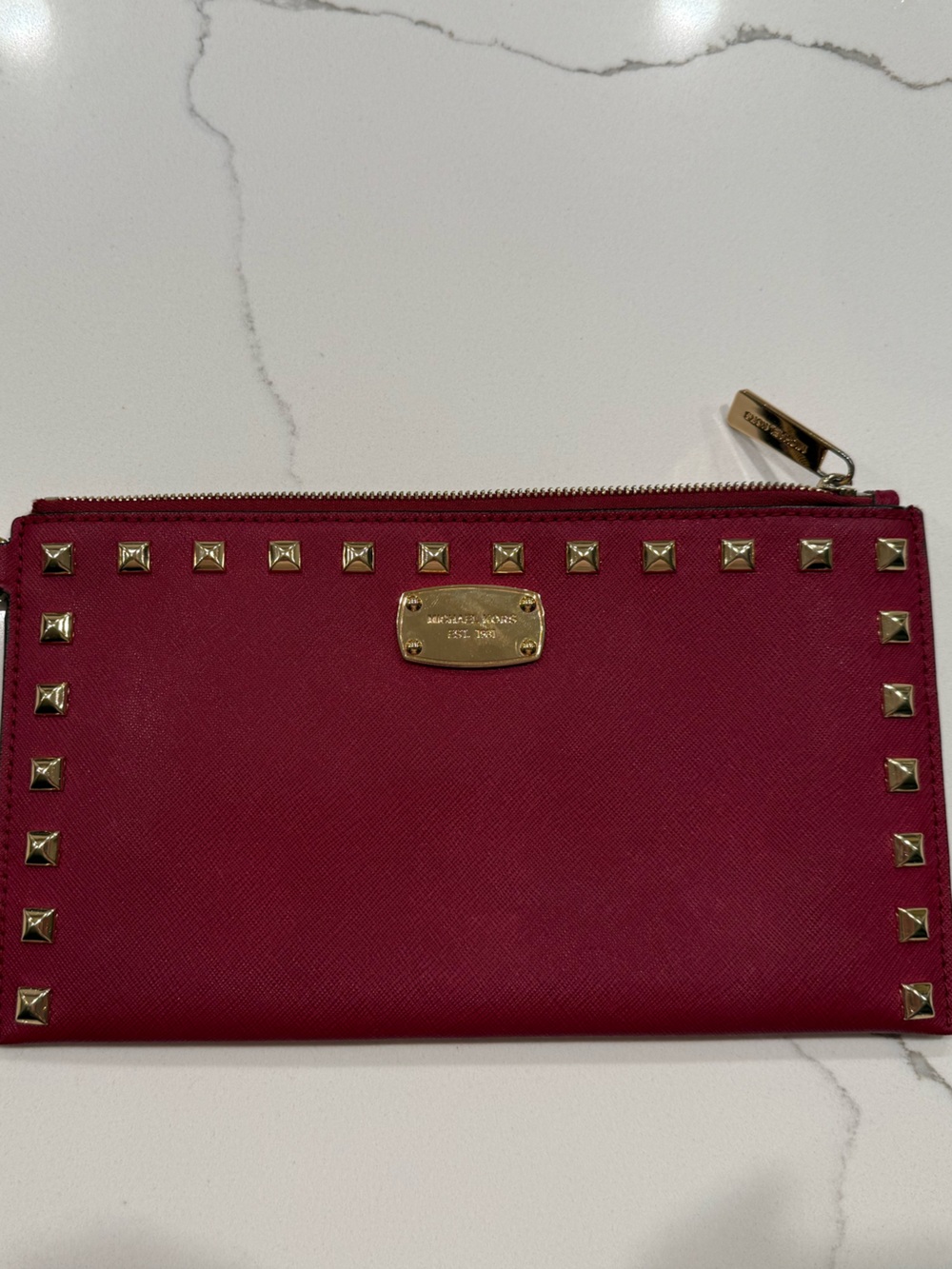 LIKE NEW! Michael Kors Red Studded Leather Wristlet Clutch